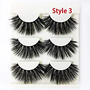 False Eyelashes, 3D Mink Hair, Criss-cross Wispy Fluffy, Handmade Eye Makeup Tools, 25mm Lashes (3Pairs-Style3)