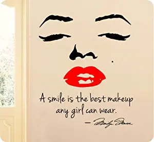 A Smile is The Best Makeup Any Girl Can Wear Marilyn Monroe Red Lips Face Wall Decal Sticker Art Home Décor