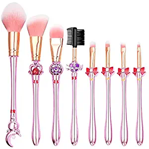 8 Pcs Sailor Moon Makeup Brush Set with Cute Pink Pouch, Cardcaptor Sakura Cosmetic Makeup Tool Sets & Kits for Daily Use and Valentine's Day/Thanksgiving/Birthday Gift