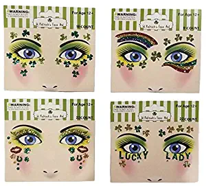 St Patrick's Day Tattoos - Temporary Glitter Face Art | Embellishments Costume for Parade Party School | 71 Separate Pieces