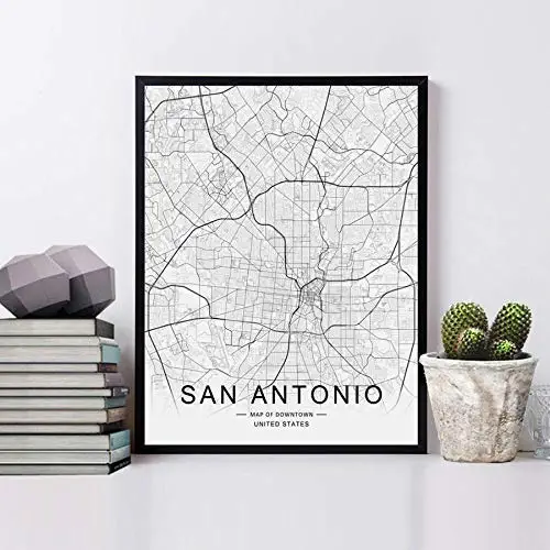 San Antonio City Downtown Map Wall Art San Antonio Street Map Print City Road Art Black and White City Map Office Wall Hanging San Antonio Map Decor 8x10 inch No Frame