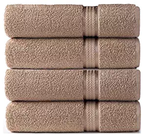 Cotton Craft - 4 Pack - Ultra Soft Oversized Extra Large Bath Towels 30x54 Linen - 100% Pure Ringspun Cotton - Luxurious Rayon Trim - Ideal for Daily Use - Each Towel Weighs 22 Ounces