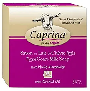 Caprina Fresh Goat’s Milk Soap Bar, Orchid Oil, 3.2 oz (3 Pack), Cleanses Without Drying, Biodegradable Soap, Moisturizing, Vitamin A, B2, B3, and More