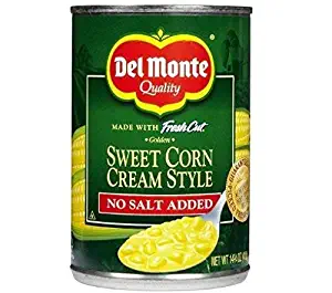 Del Monte Sweet Corn Cream Style - No Salt Added 14.75 oz. (Pack of 2)