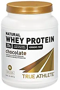 True Athlete Natural Whey Protein Chocolate, 20g of Protein per Serving Probiotics for Digestive Health, Hormone Free NSF Certified for Sport (1.5 Pound Powder)