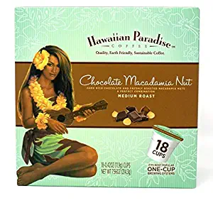 Hawaiian Paradise Coffee Chocolate Macadamia Nut K Cups {18 Cups} Medium Roast | Chocolate and Macadamia The Perfect Combo