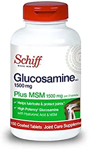 Schiff Glucosamine 1500mg Plus MSM and Hyaluronic Acid, 150 Tablets - Joint Supplement (Pack of 2)