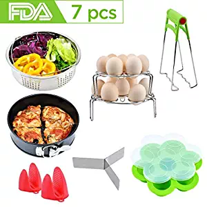 Pressure Cooker Accessories Set, Compatible with 5 6 8 Qt Instant Pot Cooker - 7 Pieces Includes Steamer Basket, Springform Pan, Egg Racks, Egg Bites Mold, Dish Clip and Mini Mitts