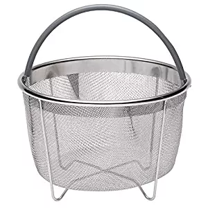 717 Industries Steamer Basket, Stainless Steel Mesh Strainer Compatible Instant Pot Other Pressure Cookers, Fits 6 & 8 Quart Pots (Grey Silicone Handle)