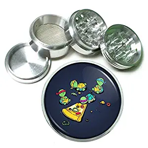 Pizza Turtle Em1 Silver Chrome 63mm Aluminum Magnetic Metal Herb Grinder 4 Piece Hand Muller Spices & Herb Heavy Duty 2.5"