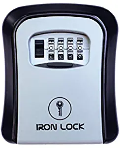 Iron Lock - Key Lock Box, 4 Digit Combination Lock Box, Wall Mounted Key Lock Box, Indoor/Outdoor Waterproof Lock Box, A/B Switch with Resettable Code, Lock Box for House Spare Keys, 5 Capacity