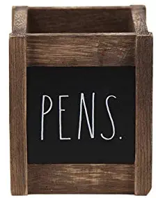 Rae Dunn Pencil Holder Cup - Wooden Pen and Office Supplies Desktop Organizer Caddy for Office Accessories - Great for Home, School, Classroom, Work - Square Design