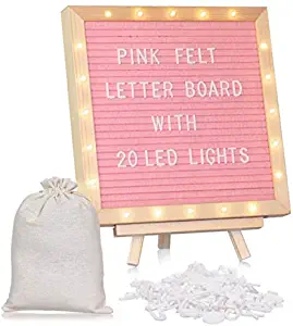 Ohana HomeWorks Pink Felt Letter Board with LED Lights Message Board 10X10 with Stand Letters and Numbers Emojis