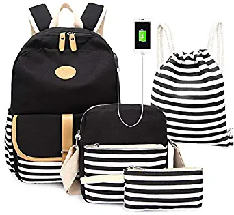 Lumcrissy 4 in 1 School Backpack Sets For Girls and Women, Canvas Lightweight Shoulder Bags