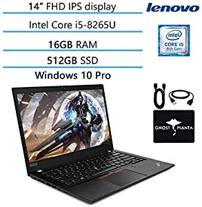 Lenovo ThinkPad T490 14” FHD IPS Business Laptop Computer, Intel i5-8265U (up to 3.90 GHz, Beat i7-7600U), Webcam, Bluetooth, HDMI, Windows 10 Pro w/Ghost Manta Accessories (16GB RAM | 512GB SSD)